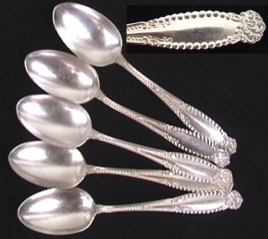 Hamilton silverplate 5 teaspoons 1896 marked Hamilton Mfg Co XXX