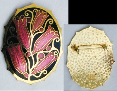 Cloisonne enamel pin flowers modern jewelry crown fish mark Thailand