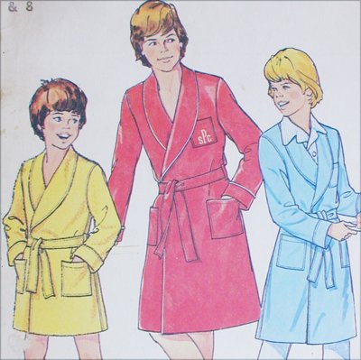 Simplicity 7066 sewing pattern boys robe with monogram transfers sz 7 and 8