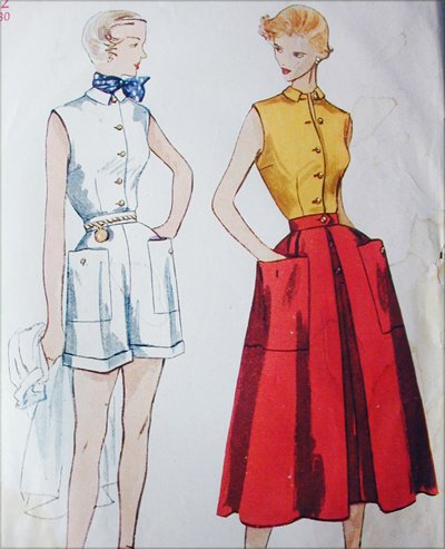 Simplicity 3160 vintage 1950 sewing pattern blouse skirt shorts size 12 bust 30