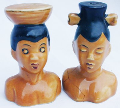 Vintage Salt & Pepper shakers African lady set Japan one broken