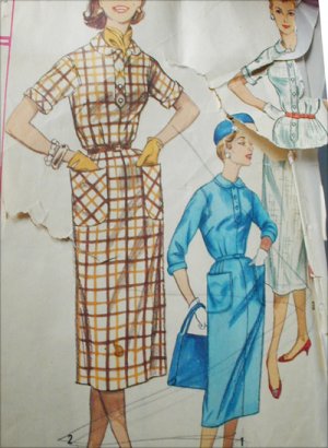 Simplicity 1847 vintage 1956 sewing pattern shirt waist dress size 14 1/2 B35