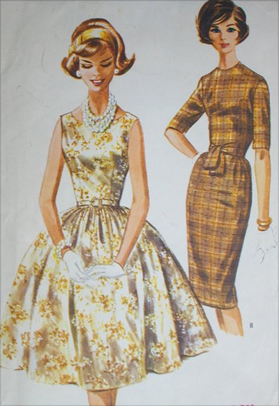 McCall 6038 misses slim or full skirt dress size 18 B38 vintage 1961 sewing pattern