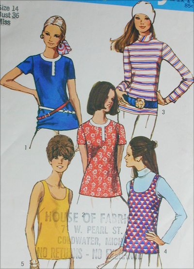 Simplicity 8834 tank top blouse size 14 B36 a 1970 sewing pattern