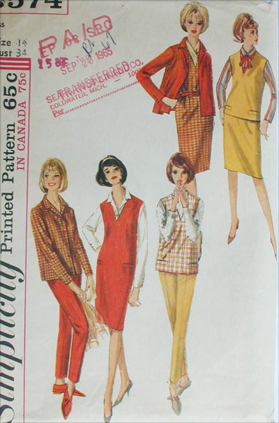 Simplicity 5574 misses blouse jumper pants skrit size 14 B34 vintage 1964 pattern