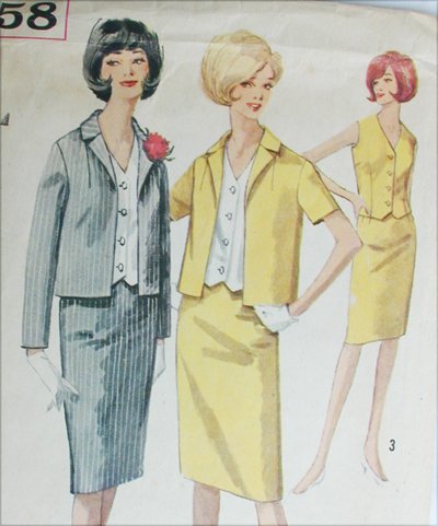 Simplicity 5358 misses suit skirt jacket vest size 12 B32 vintage 1964 pattern