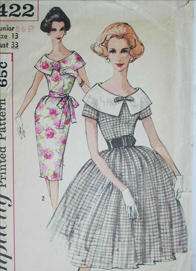 Simplicity 3422 misses dress size junior 13 B33 vintage 1950s sewing pattern