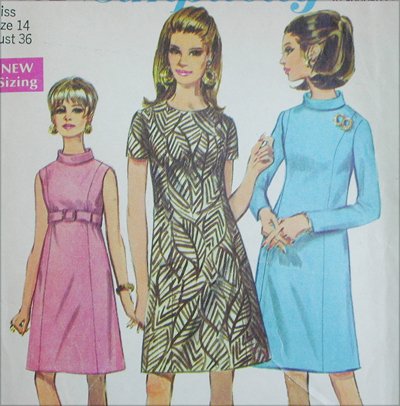 Simplicity 7431 A line dress sewing pattern vintage 1967 size 14 B 36