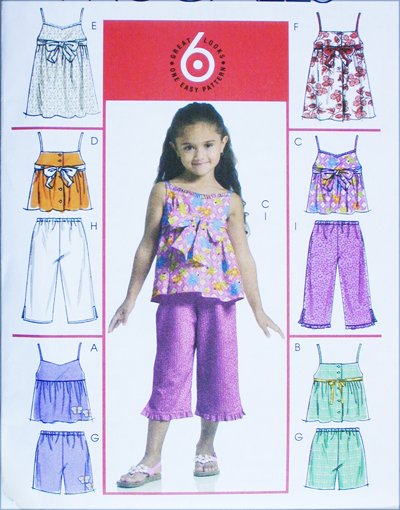 McCall M5308 girls summer tops dresses shorts capri pants sizes 3 4 5 6 UNCUT pattern