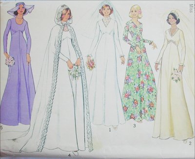 Simplicity 7284 vintage 1975 bridal bridesmaid gown train veil size 12 B34 sewing pattern