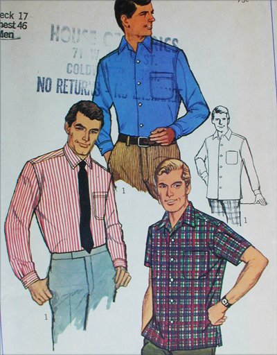 Simplicity 7745 mans shirt sewing pattern size neck 17 chest 46