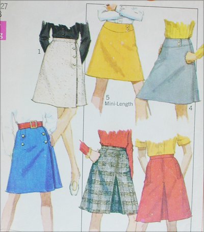 Simplicity 7869 misses wrap and other skirts size waist 27 H38 vintage 1968 sewing pattern