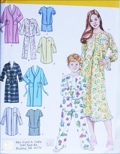 Simplicity 4388 uncut pajama nightshirt robe childs pattern sizes 3 4 5 6