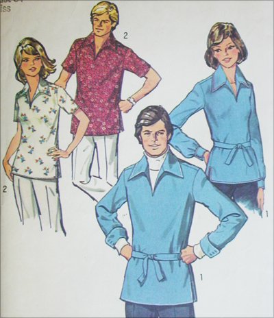 Simplicity 6436 men or woman pullover shirt size 12 B 34 vintage 1974 sewing pattern