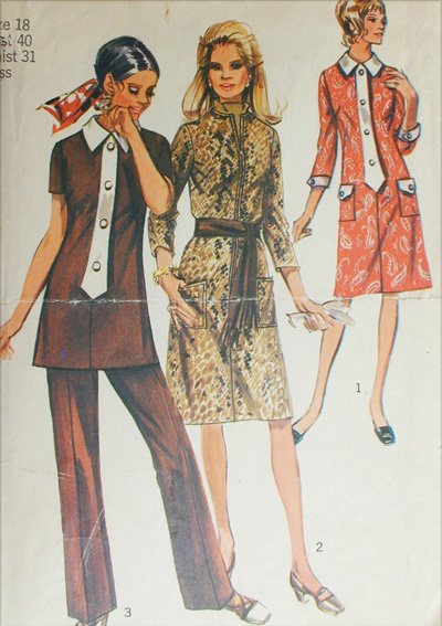 Simplicity 9170 misses dress tunic pants size 18 B40 retro 1970 sewing pattern