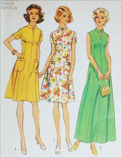 Simplicity 6276 misses long or short dress size 18 1/2 B41 pattern retro 1974