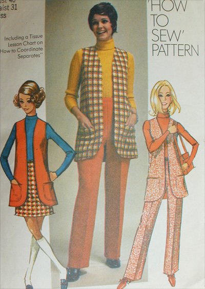 Simplicity 8917 misses vest mini skirt pants size 18 B40 vintage 1970 pattern