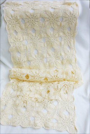 Vintage crochet table runner 50 inches x 15 light ecru like new