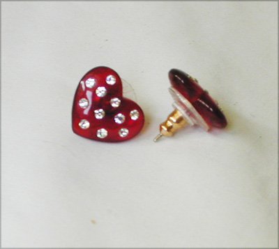 Avon red heart earrings embedded rhinestones plastic