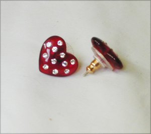 Avon red heart earrings embedded rhinestones plastic