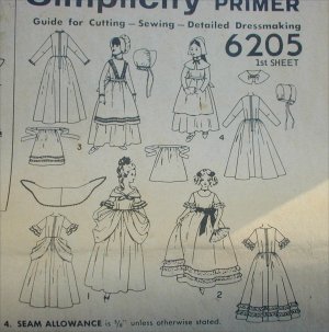 Simplicity 6205 colonial woman's costume pattern size 14 UNCUT