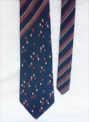 Man's tie Greatwall 100% silk navy with stripes and pattern