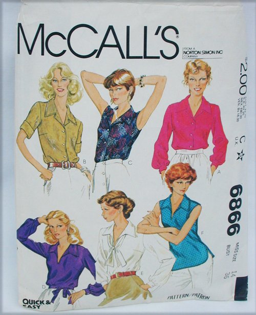 McCall 6866 ladies blouse sewing pattern size 14 bust 36