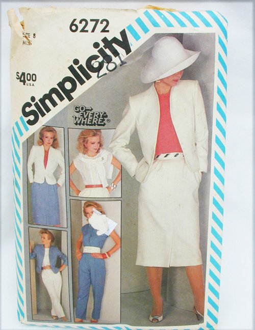 Simplicity 6272 misses pants skirt jacket pattern size 8 retro 1983