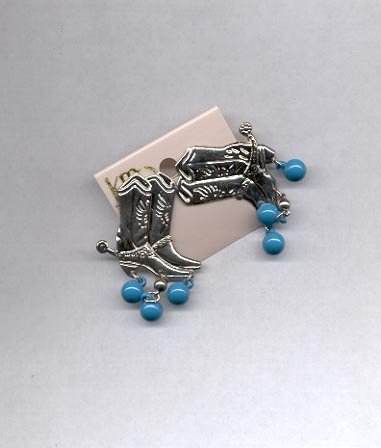 Silvertone boot with blue balls pierced earrings (# 64)