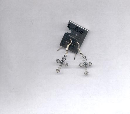 Silvertone cross pierced earrings with wires (#45)