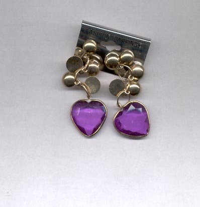 Purple heart dangling pierced earrings (#27)