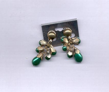 Green dangle clip on earrings (#147)