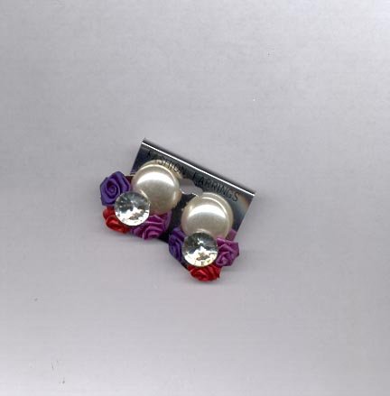Red, white, blue, purple clip on earrings (#154)