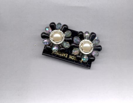 Black and crystal clip on earrings (# 148)