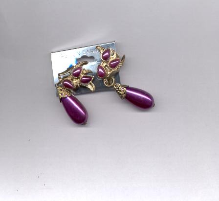 Purple and goldtone clip on earrings (#163)