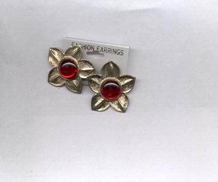 Red and Goldtone clip on earrings (# 150)