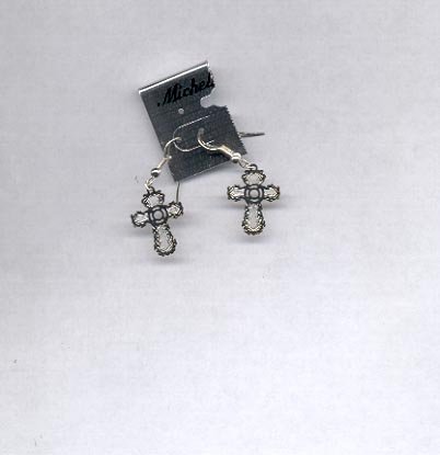 Silvertone cross pierced earrings with wires (#43)
