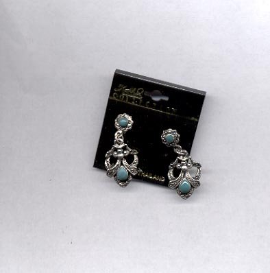 Silvertone and green pierced earrings (# 73)