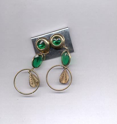 Green goldtone clip on earrings (#158)