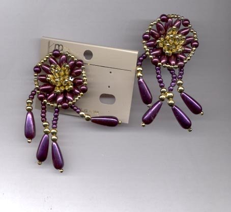 Cluster purple and goldtone clip on earrings (#164)