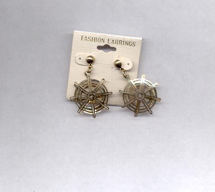 Goldtone boat steering wheel pierced earrings (#20)