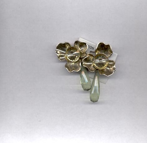 Silvertone and light green clip on earrings (#120)