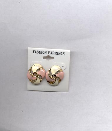 White & pink with goldtone pierced earrings (#141)