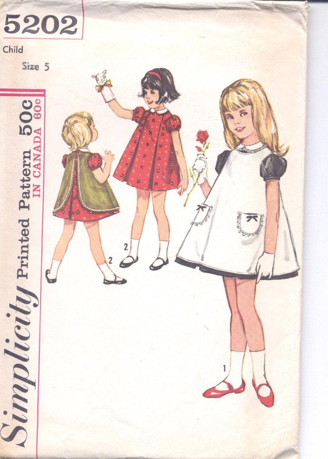 Simplicity pattern 5202 Childs one piece dress with collar & pinafore- Size 5