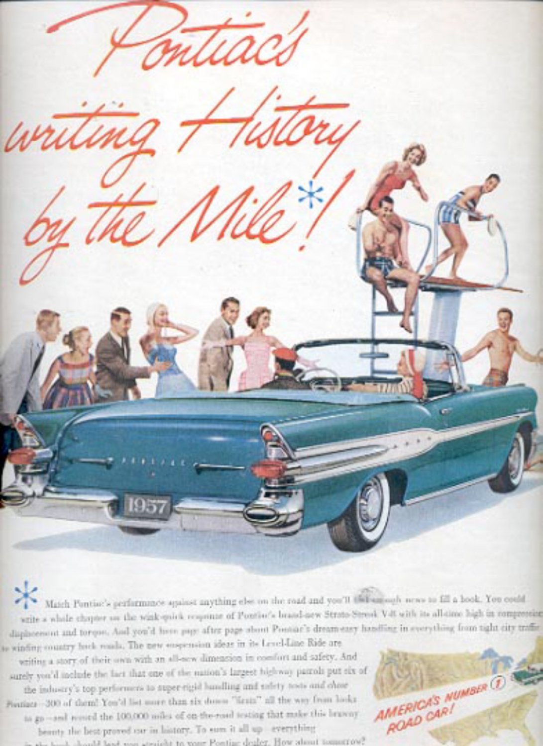 1957 Pontiac's writing history by the mile! ad (# 4996)