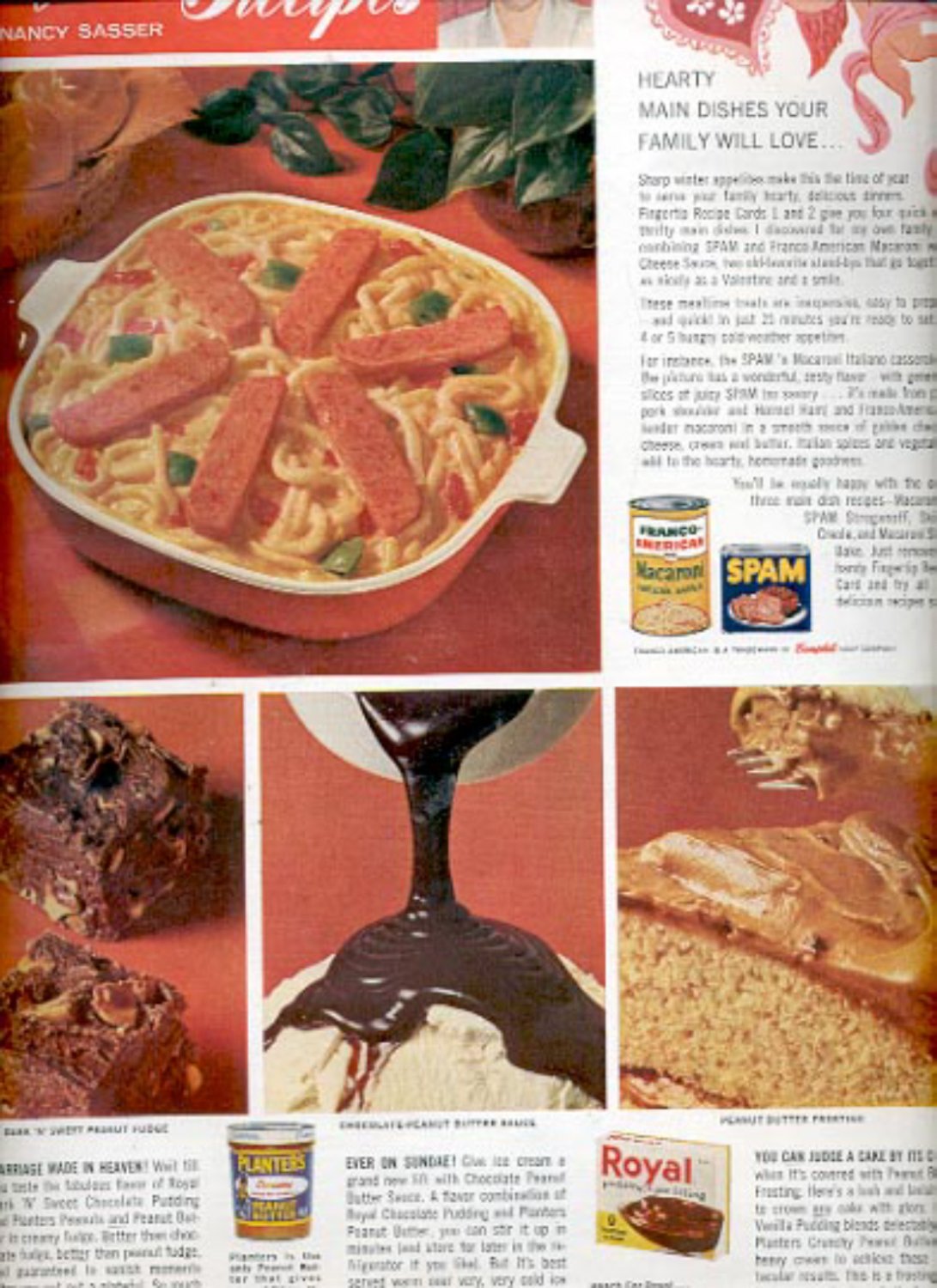 1964 Royal Pudding- Planters Peanut Butter - Spam- Franco-American Macaroni ad (# 4886)