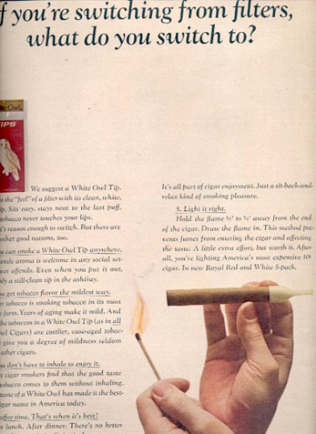 1964 White Owl Tips cigar ad (# 4845)