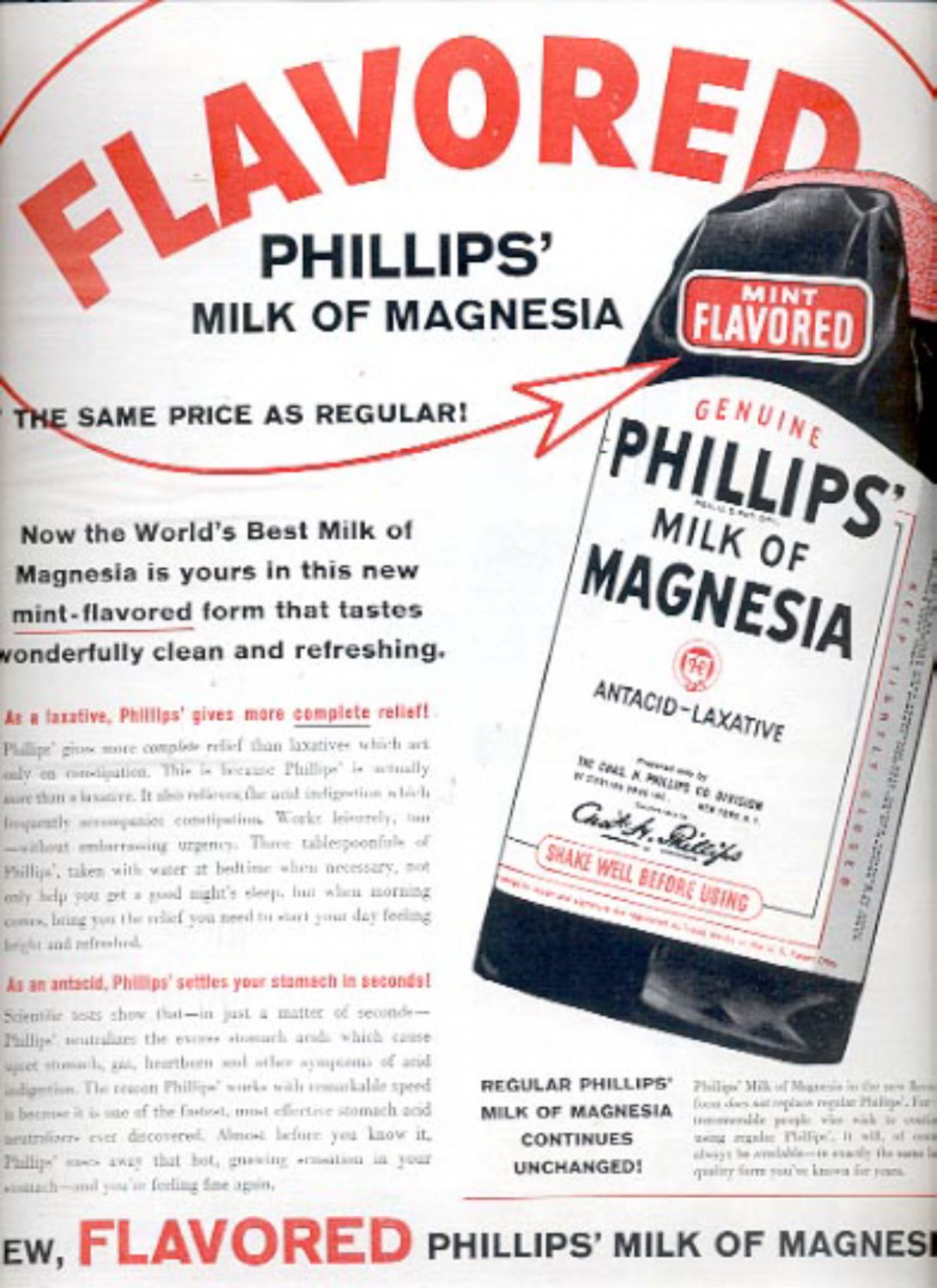 1957 Flavored Phillips' Milk of Magnesia ad (# 4971)