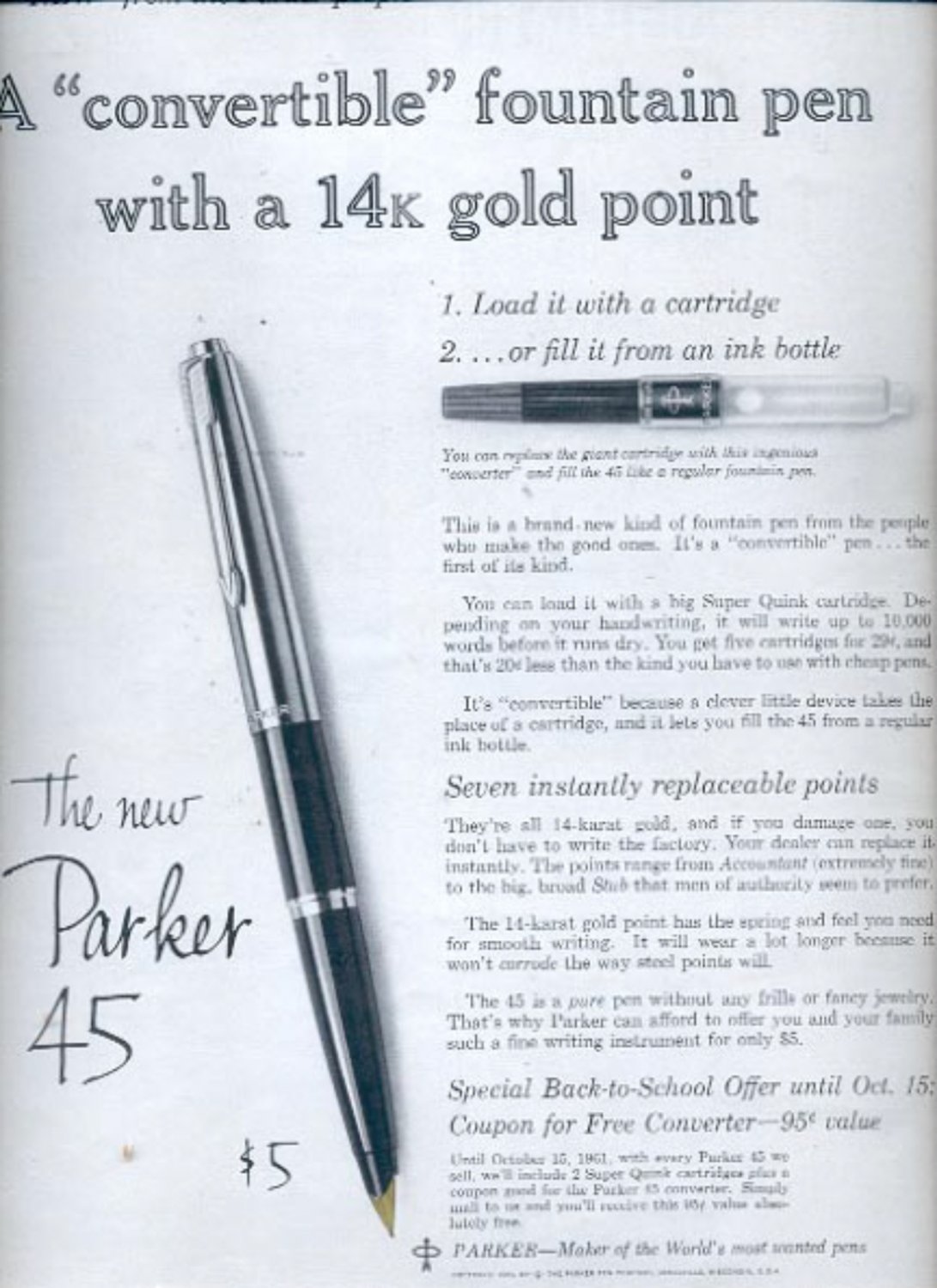 1961 Parker 45 fountain pen ad (5889)