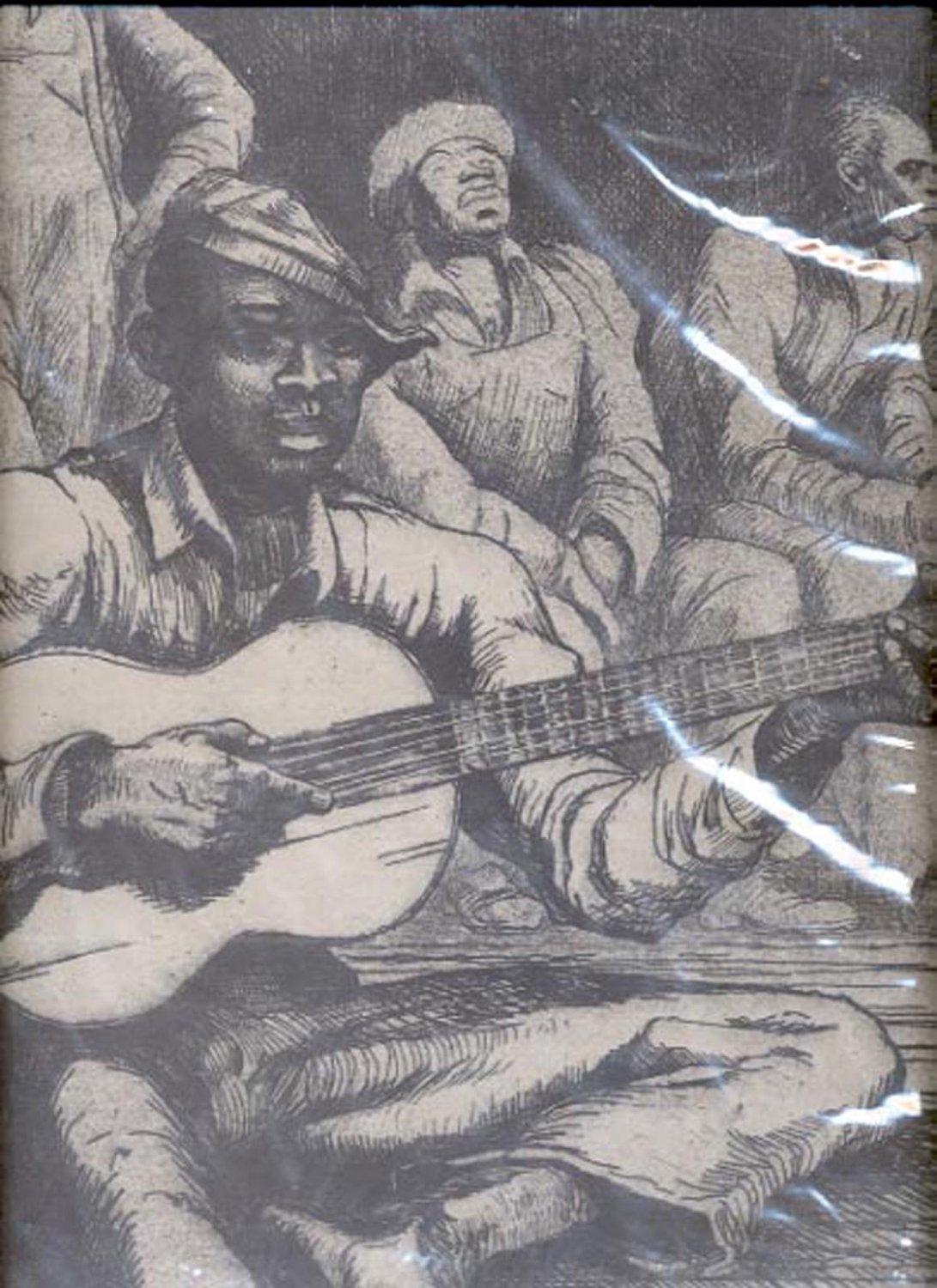Sketch of men and one playing guitar print (#38) 11"x14"